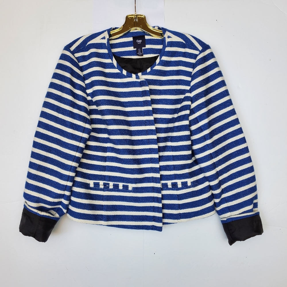 GAP Striped Blazer Jacket Zip Front w/ Pockets Textured Size 14 - EUC!~ - Picture 12 of 13